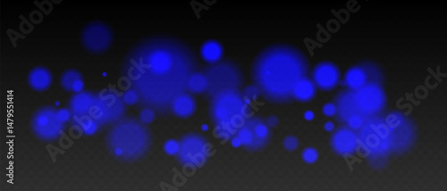 Blue bokeh. Cool light dots with glow and soft edges, floating blur effect on transparent surface for winter, night or calm futuristic visuals.