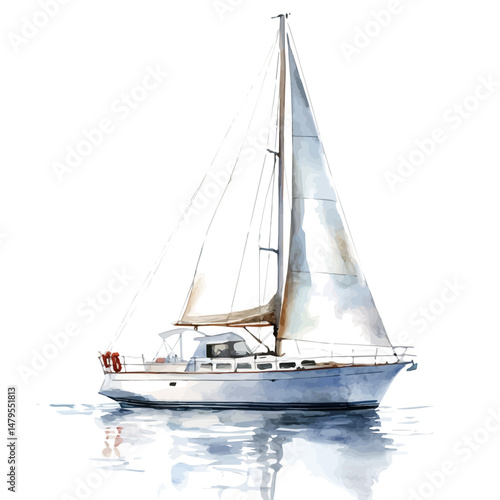 Yacht, watercolor illustration, isolated on a white background.