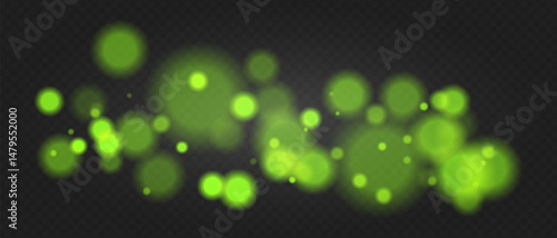 Green bokeh. Soft glowing spheres with warm tint and blur, floating abstract particles for elegant, dreamy or romantic visual compositions.