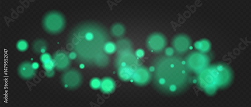 Green bokeh. Soft glowing spheres with warm tint and blur, floating abstract particles for elegant, dreamy or romantic visual compositions.