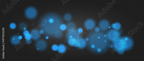 Blue bokeh. Soft glowing spheres with warm tint and blur, floating abstract particles for elegant, dreamy or romantic visual compositions.