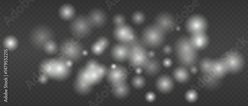 White glowing blur clusters with soft edges and bokeh effect. Abstract light particles on transparent background for digital fire or heat simulation.