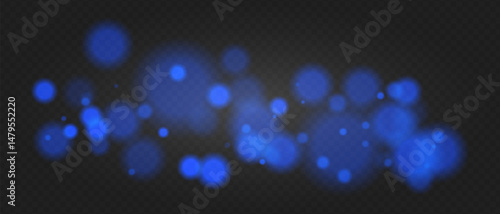 Blue bokeh. Soft glowing spheres with warm tint and blur, floating abstract particles for elegant, dreamy or romantic visual compositions.