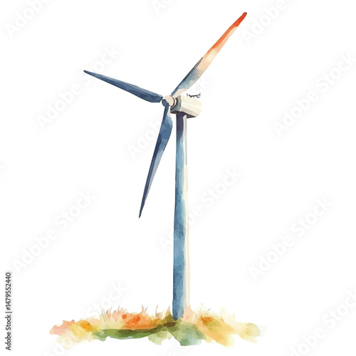 Wind Turbine, watercolor vector, isolated on a white background.