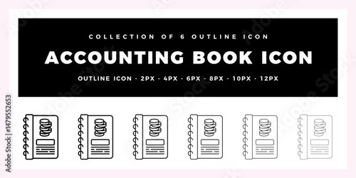 Pack of 6 Outline Vector Accounting Book icon