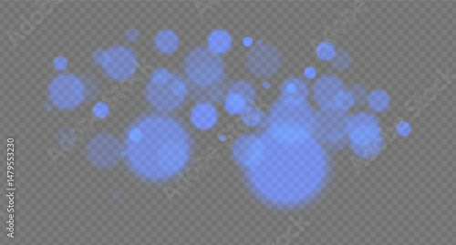 Blue bokeh. Fantasy glow blur spheres on transparent background, dreamy particles with soft edges for mystical or futuristic mood in design.