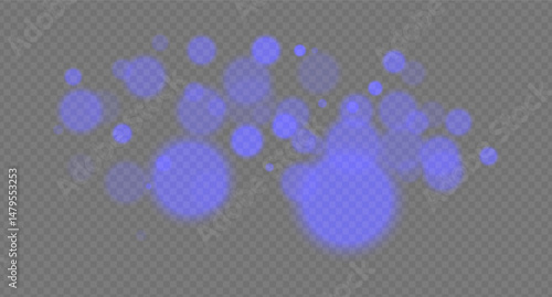 Blue bokeh. Fantasy glow blur spheres on transparent background, dreamy particles with soft edges for mystical or futuristic mood in design.