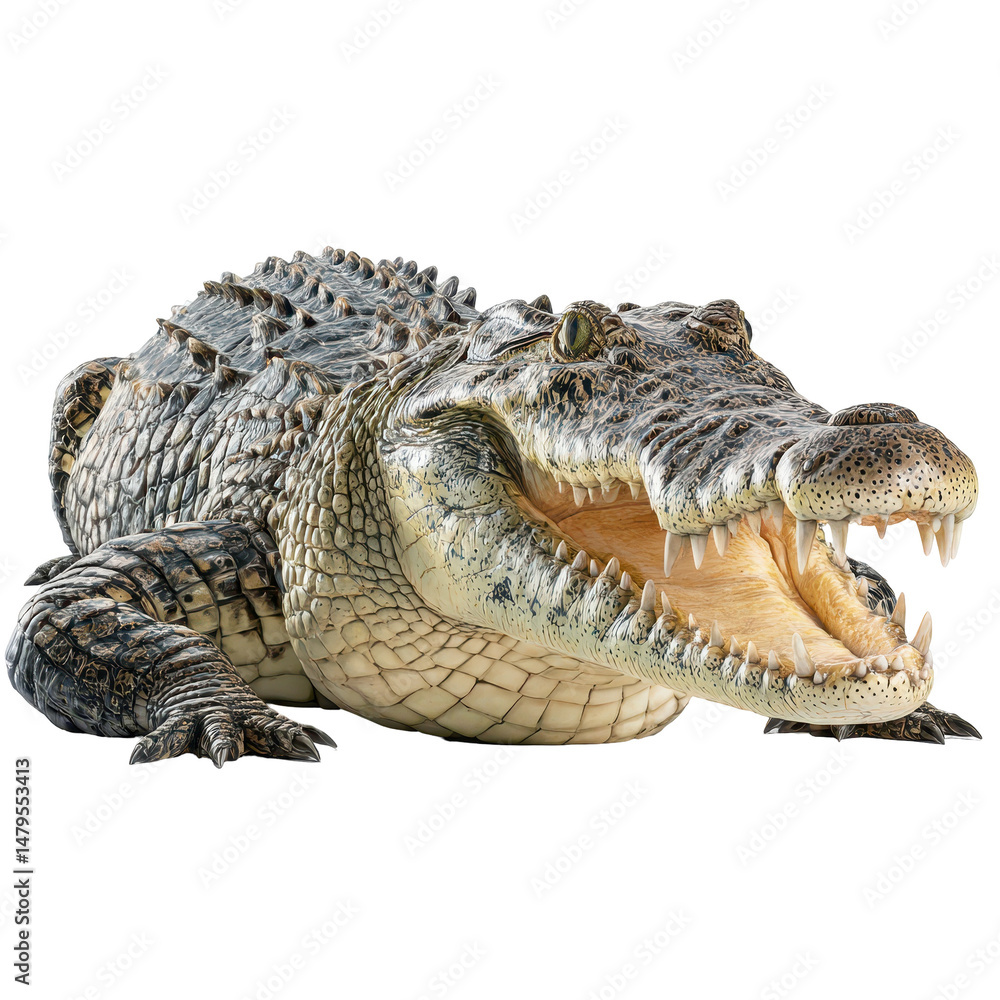 Fototapeta premium Crocodile with armored back and sharp teeth, Water Predator, isolated on Transparent background