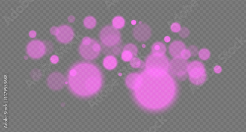 Purple bokeh set icon. Fantasy glow blur spheres on transparent background, dreamy particles with soft edges for mystical or futuristic mood in design.