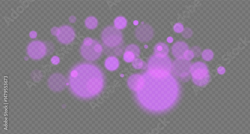 Purple bokeh set icon. Fantasy glow blur spheres on transparent background, dreamy particles with soft edges for mystical or futuristic mood in design.