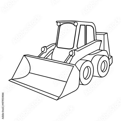 Black and white outline illustration of a construction backhoe.
