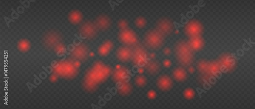 Red glowing blur clusters with soft edges and bokeh effect. Abstract light particles on transparent background for digital fire or heat simulation.