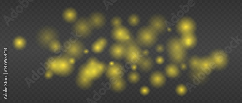 Golden glowing blur clusters with soft edges and bokeh effect. Abstract light particles on transparent background for digital fire or heat simulation.