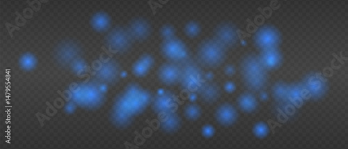 Blue glowing blur clusters with soft edges and bokeh effect. Abstract light particles on transparent background for digital fire or heat simulation.