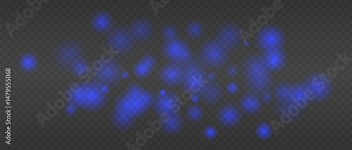 Blue glowing blur clusters with soft edges and bokeh effect. Abstract light particles on transparent background for digital fire or heat simulation.