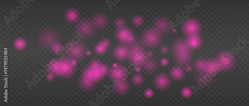 Purple glowing blur clusters with soft edges and bokeh effect. Abstract light particles on transparent background for digital fire or heat simulation.