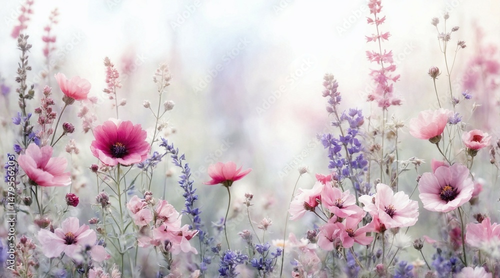Obraz premium Pastel Pink and Purple Wildflowers in Soft Focus