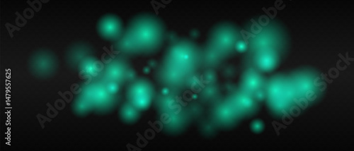 Green glowing dots with smooth gradients and bokeh effect on dark transparent background. Abstract fire glow or warm light blur.
