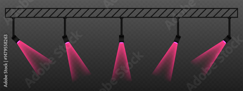 Red spotlight. Rotated ceiling lamps with warm directional beams. Suitable for stage lighting, visual accents, and theatrical design on transparent background.