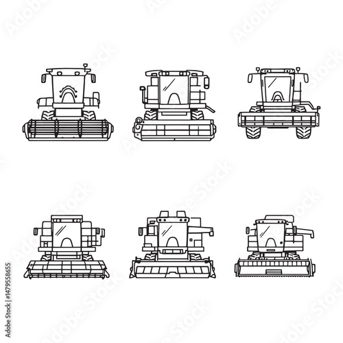 detailed combine harvester drawing in simple line art style