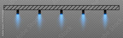 Warm spotlight. Straight ceiling lights with soft golden glow. Perfect for retail displays, exhibitions, and professional visual setups on transparent background.
