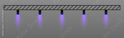 Warm spotlight. Straight ceiling lights with soft golden glow. Perfect for retail displays, exhibitions, and professional visual setups on transparent background.