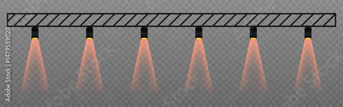 Golden spotlight. Hanging fixtures with vivid green beams, ideal for show lighting, club visuals, and themed performance designs on transparent background.