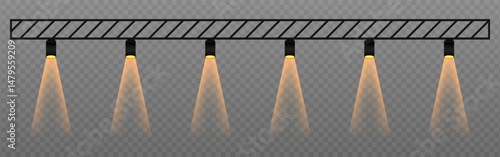 Golden spotlight. Hanging fixtures with vivid green beams, ideal for show lighting, club visuals, and themed performance designs on transparent background.