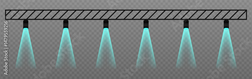 Blue spotlight. Hanging fixtures with vivid green beams, ideal for show lighting, club visuals, and themed performance designs on transparent background.