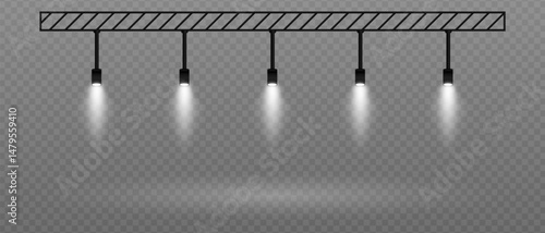 White soft spotlight. Straight ceiling lights with diffused white glow. Great for galleries, minimalist interiors, and exhibition setups on transparent background.