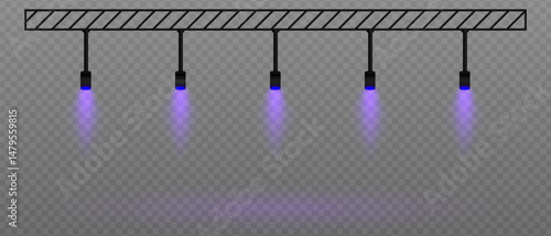 Purple soft spotlight. Straight ceiling lights with diffused white glow. Great for galleries, minimalist interiors, and exhibition setups on transparent background.