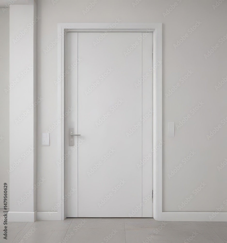Modern white interior door, sleek handle, closed , minimalist, isolated Modern white interior door, sleek handle, closed , minimalist, isolated