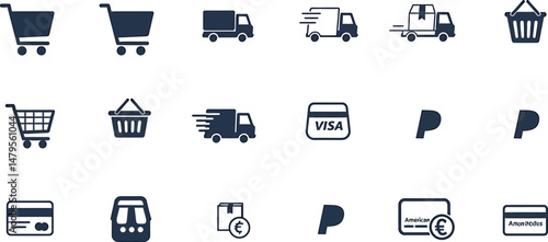 E-commerce Icons: Shopping Cart, Delivery Truck, Payment Methods