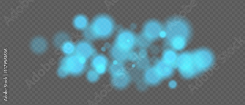 Pale blue glow clusters with strong bokeh and haze effect. Soft fire particles on transparent surface for warm ambient design.