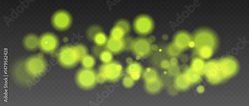 Yellow glowing bokeh lights with blur and transparency. Abstract festive light spots, digital sparkles and warm visual accents.