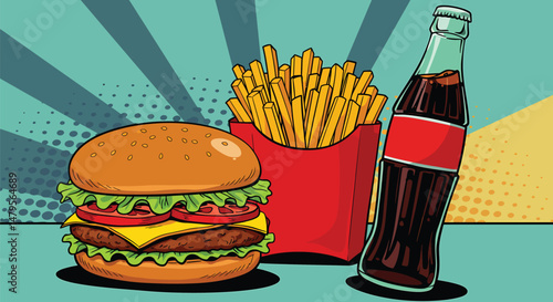 Pop Art Fast Food: Burger, Fries, and Soda