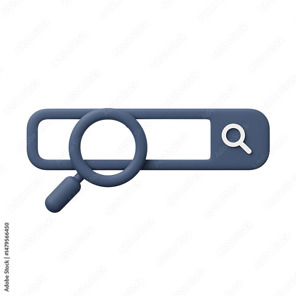 3D Render of a Sleek Dark Blue Search Bar Icon with Magnifying Glass 3D Render of a Sleek Dark Blue Search Bar Icon with Magnifying Glass
