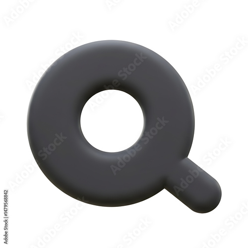 Three Dimensional Dark Gray Letter Q Isolated on Black Background