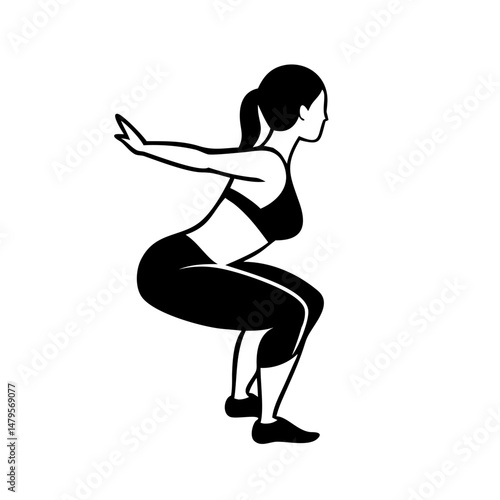 Illustration of a woman doing a squat exercise in minimalist style