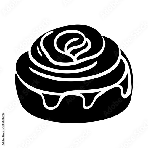 Silhouette of a Delicious Cinnamon Roll with Icing Drizzling Down