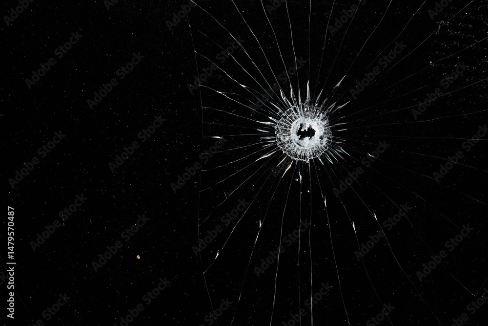 Obraz premium Bullet holes on black glass, overlay design background