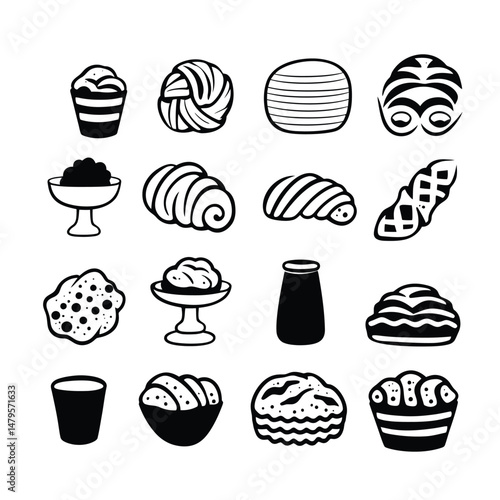 Bakery Items Silhouette White Background