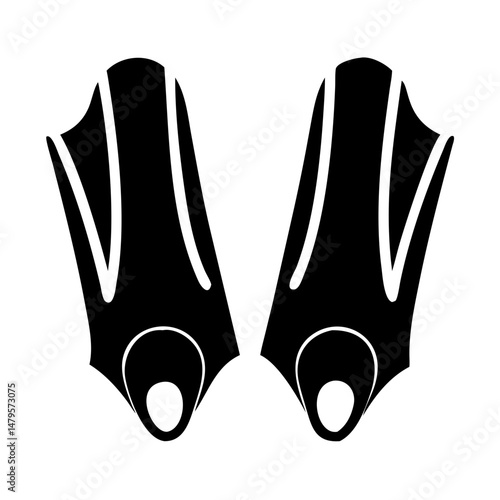 Black and white silhouette illustration of two swim fins for scuba diving