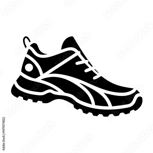 Single Black Silhouette of a Trail Running Shoe for Outdoor Adventure