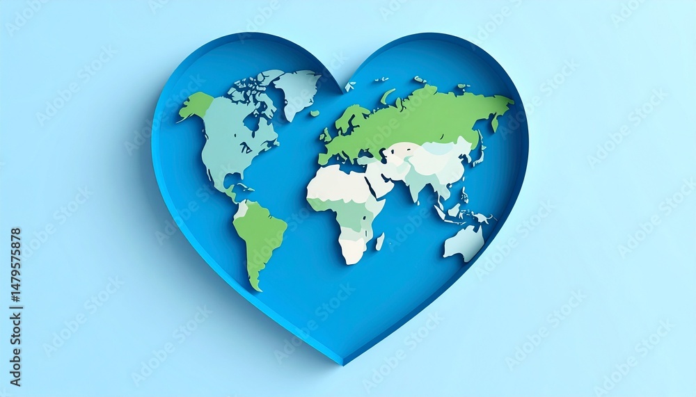 Fototapeta premium Paper Cut Out Heart Shaped Planet Symbolizing Global Peace