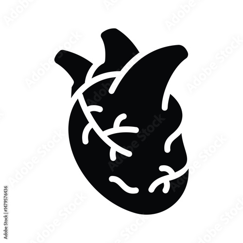 A visually engaging glyph icon showing human heart anatomy