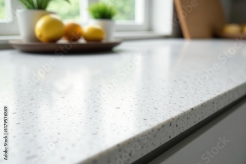 Bright off-white quartz surface detail Smooth, lightly textured kitchen counter , bright white, design