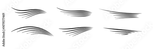 Flowing wind motion line. Air logo wave. Air movement and gust symbol pack. Vector