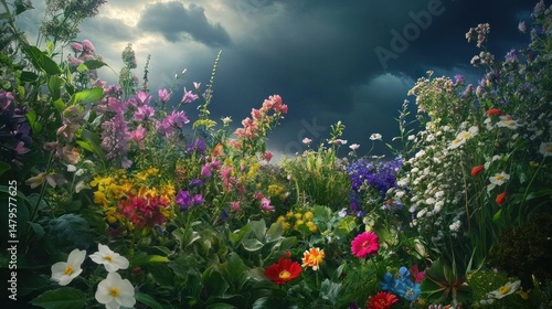 the beauty of flowers blooming in full color and cloudy weather