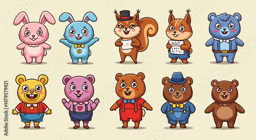 Illustration of Levity and Laughter: Set of humorous character mascots for a brand